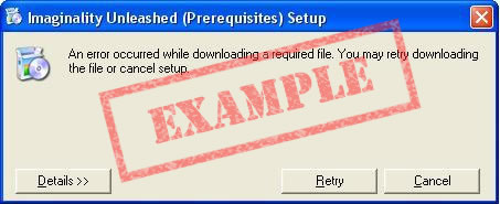 MindSpace Imaginality (Prerequisites) Setup: An error occurred while downloading a requisite file. You may retry downloading the file or cancel setup.